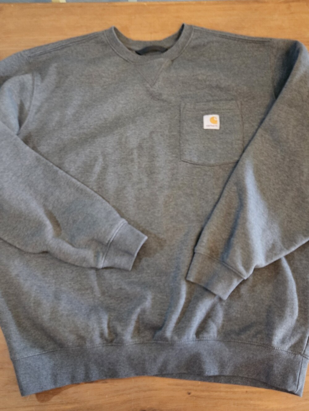 Carhartt Mens Loose Fit Crewneck Fleece Sweatshirt Chest Pocket Logo Gray L